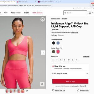 lululemon Align V-Neck Bra, Light Support, A/B Cup